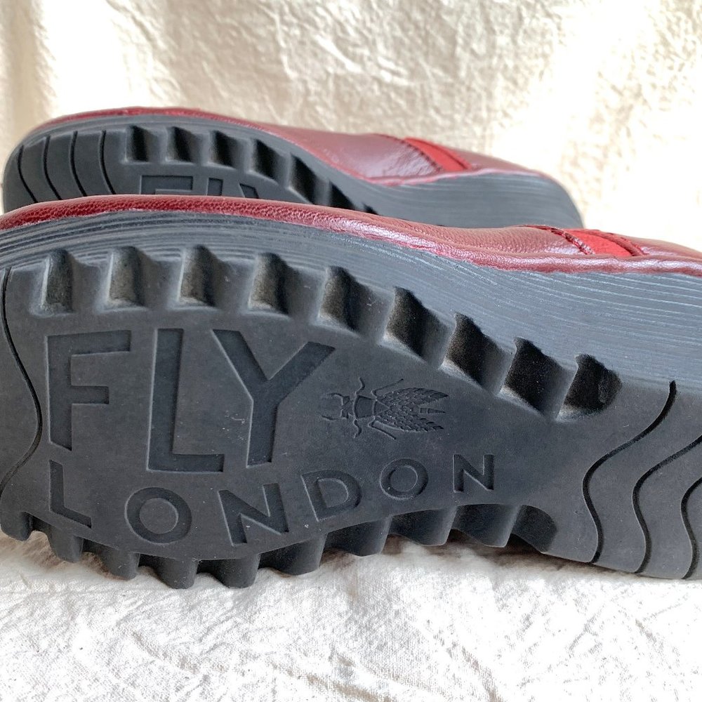 Fly London Burgundy Wedge Heels - Picture 7 of 13